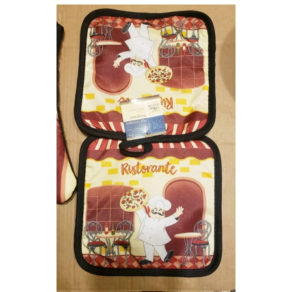 Kitchen Oven Mitt Pot Holders Set Of 3pcs Italian Chef Design